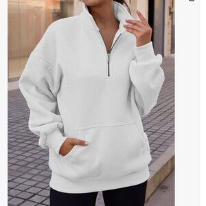 Trendy Queen Womens Half Zip‎ Sweatshirts - White - Large